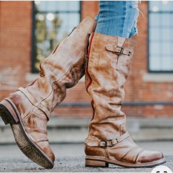 Freebird by Steven Roadey Tan Distressed Leather Boots - Picture 1 of 15